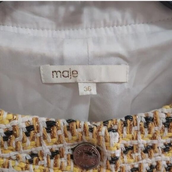 MAJE Yellow Gold Rill Metallic Cotton Tweed Mini Dress - Picture 4 of 11